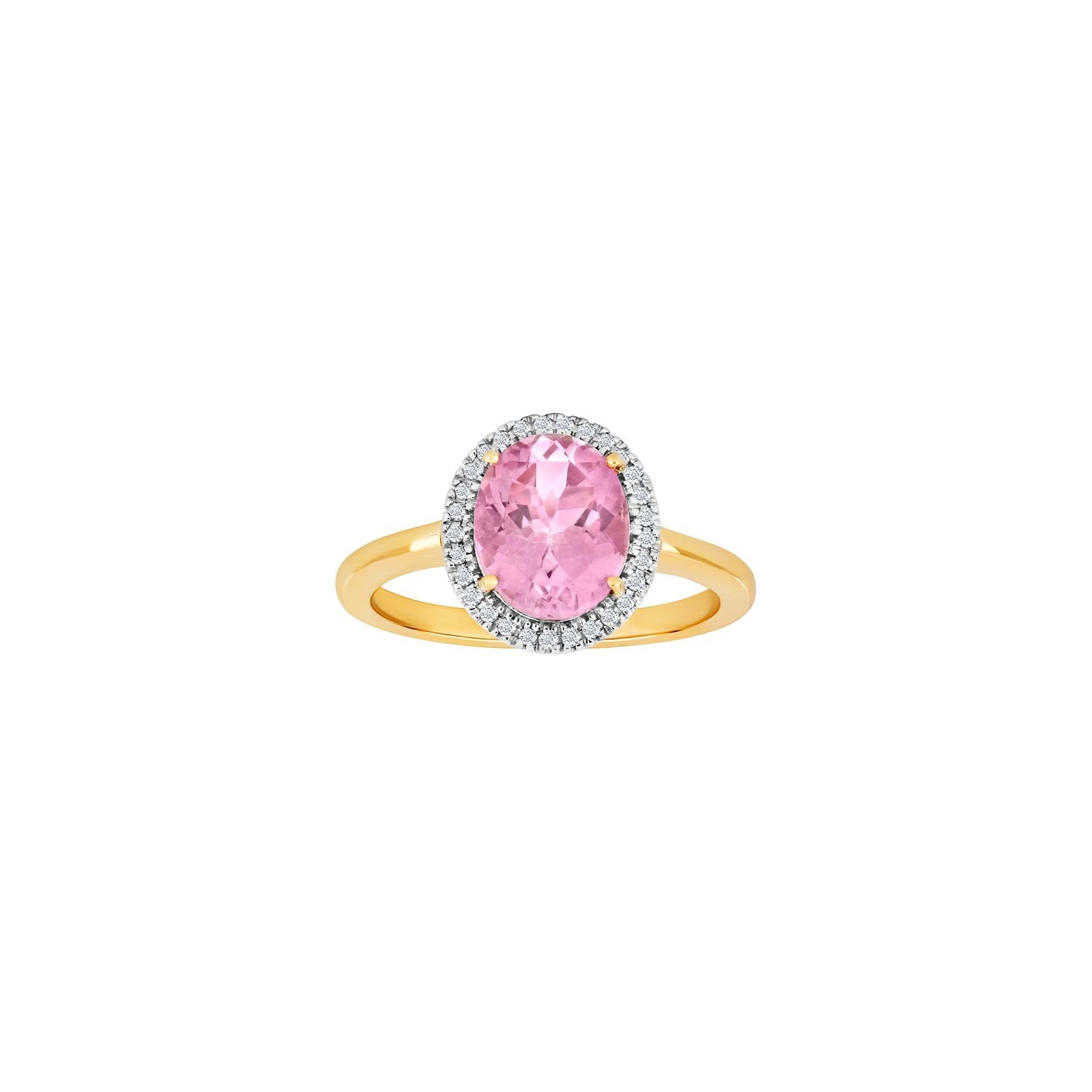 14ct. gold ring w/dia.0.12ct W/SI + pink Topaz