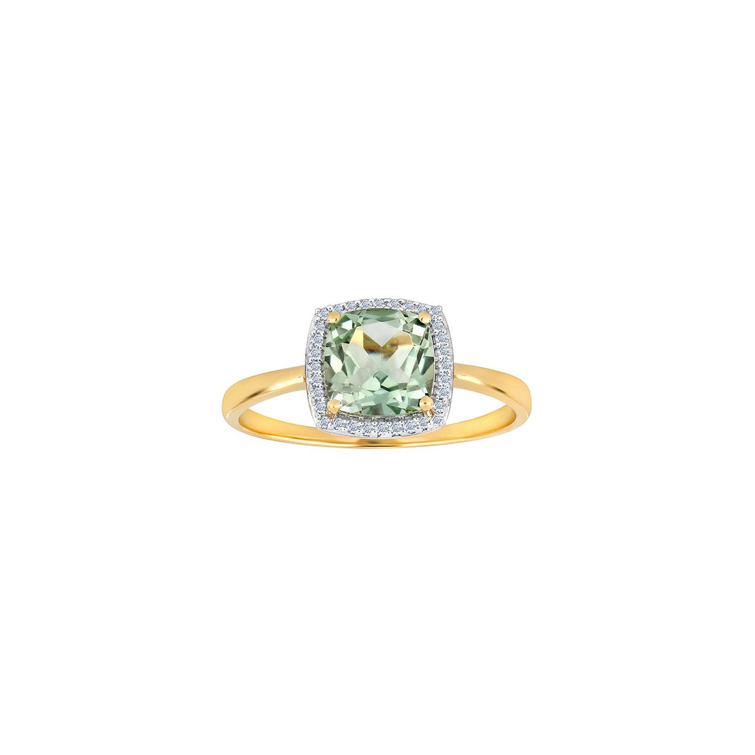 14kt. Goldring m/dia.0.085ct W/SI+Green Amethyst