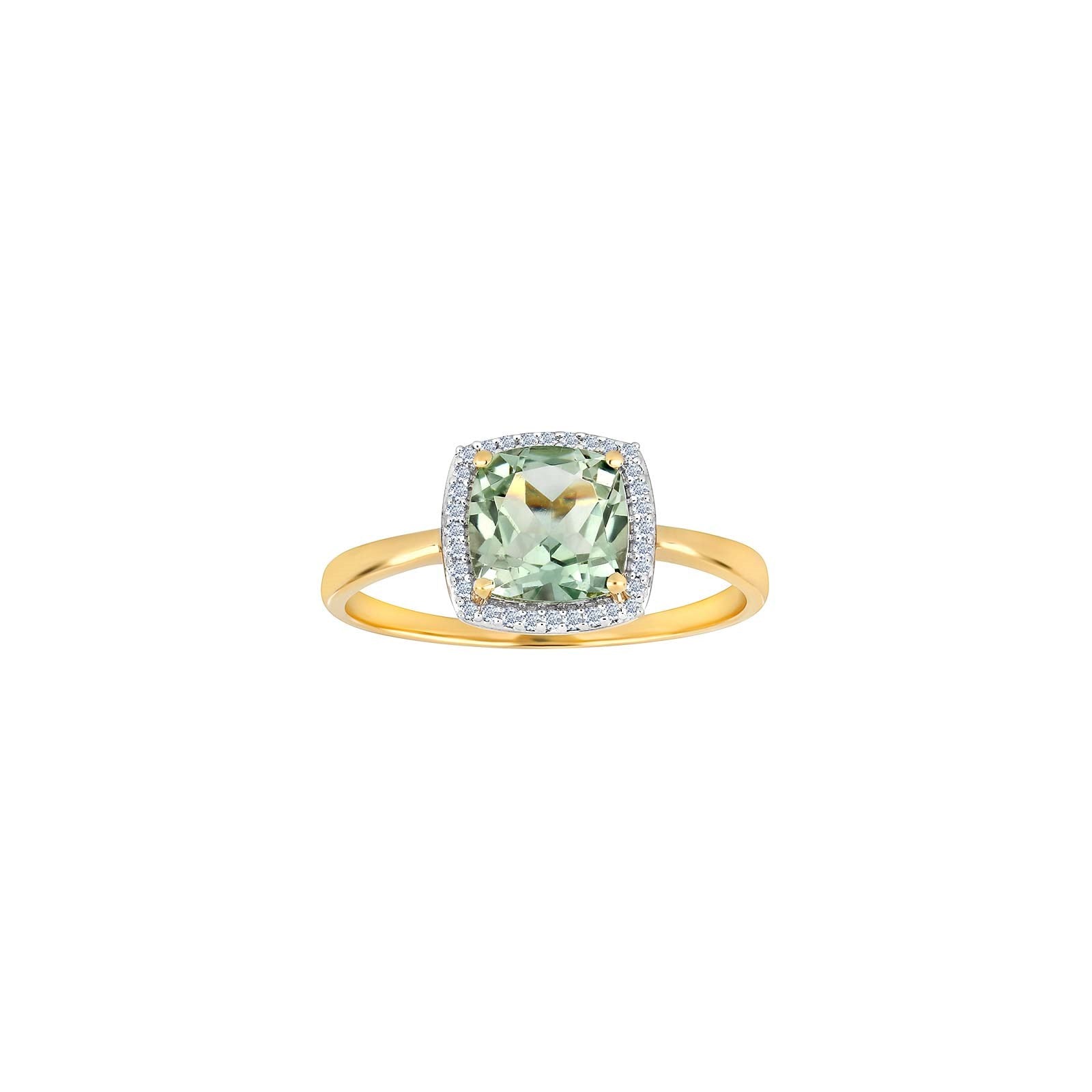 14ct. gold ring w/dia.0.085ct W/SI+green amethyst