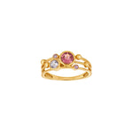 14ct. gold ring w. pink tourmaline, amethyst, sapphire