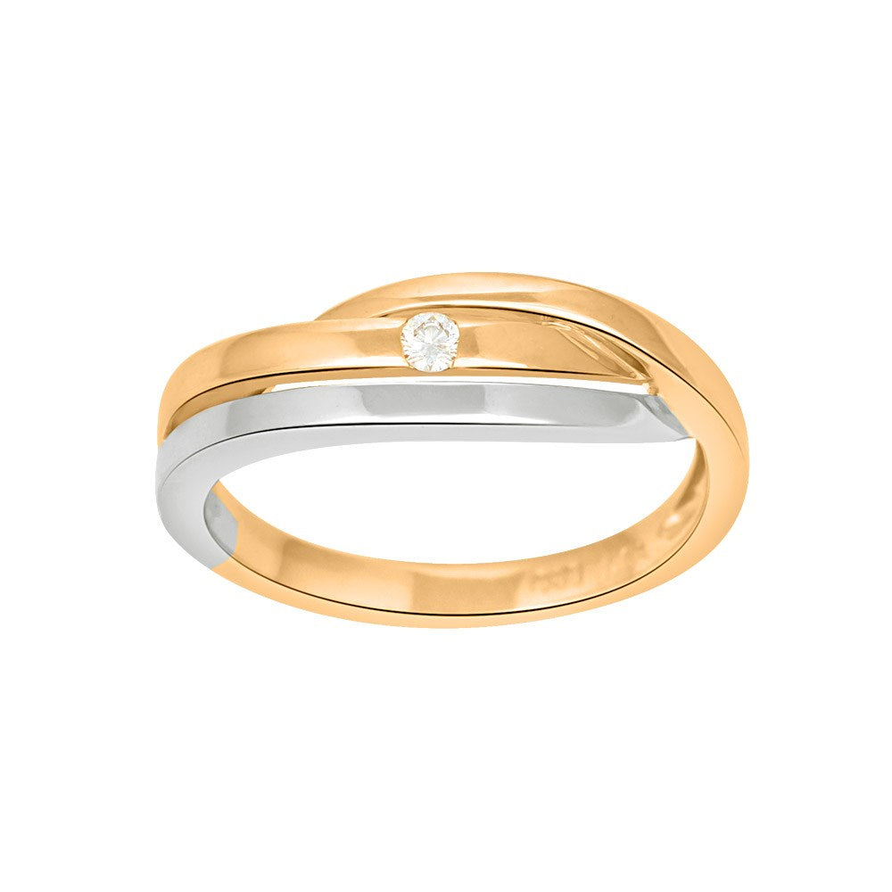 14 carat bicolor gold ring w. dia. 0,04caratTW/SI