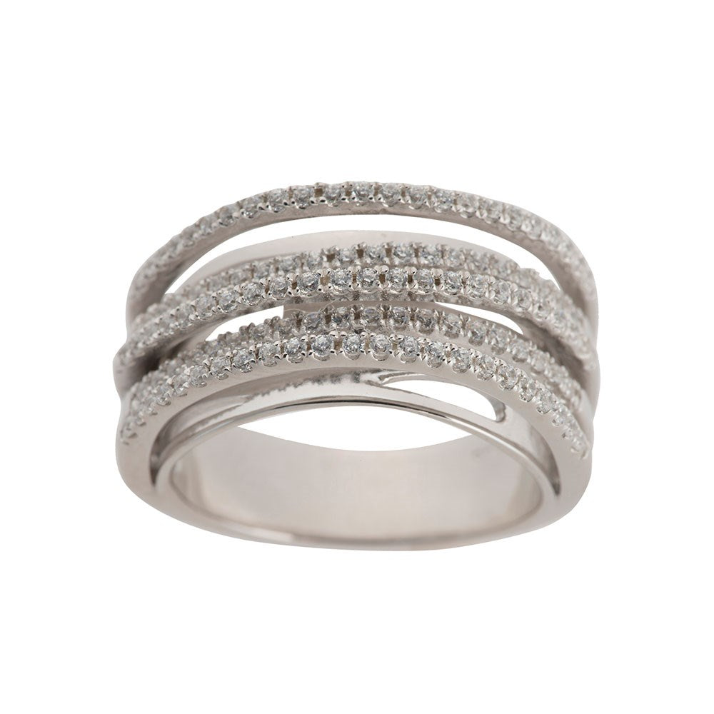 Rhodium-plated silver ring w. vision. zirconia
