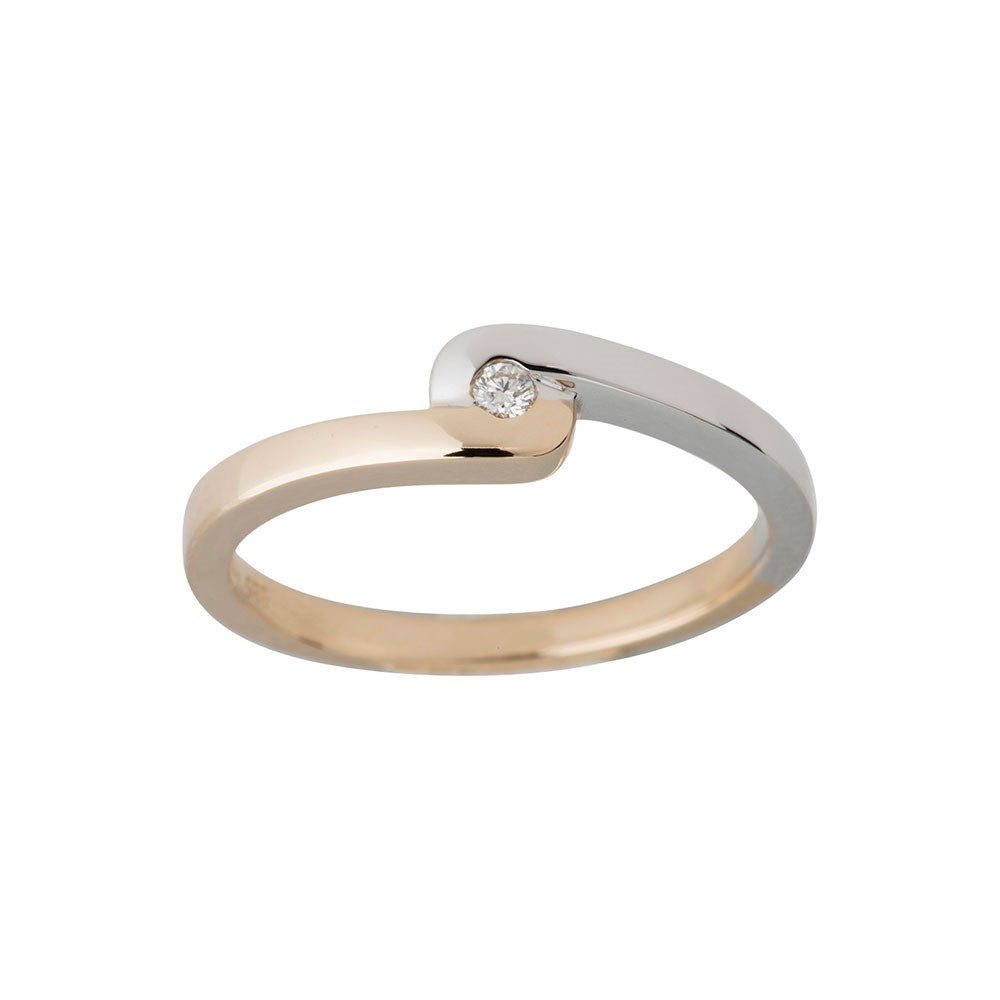 14 carat bicolor gold ring w. dia. 0,03caratTW/SI