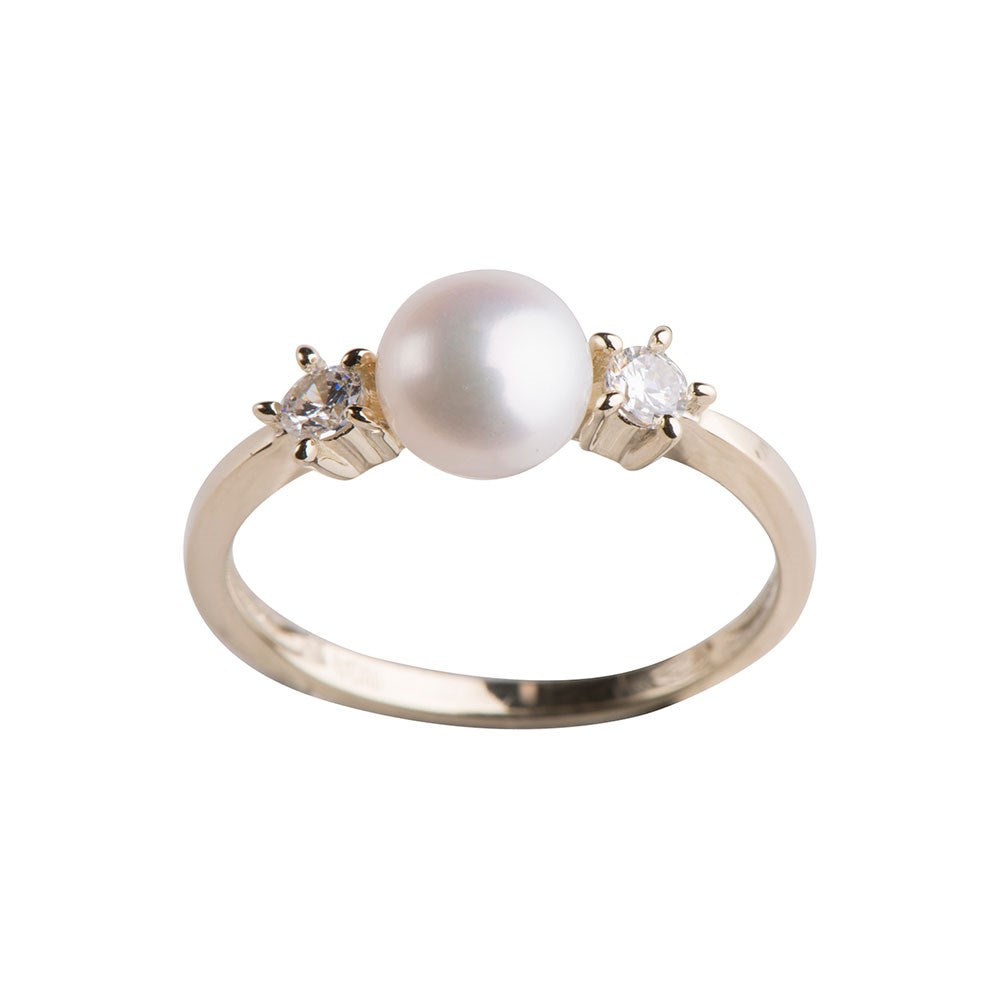 8ct. gold ring w/cz and freshwaterpearl