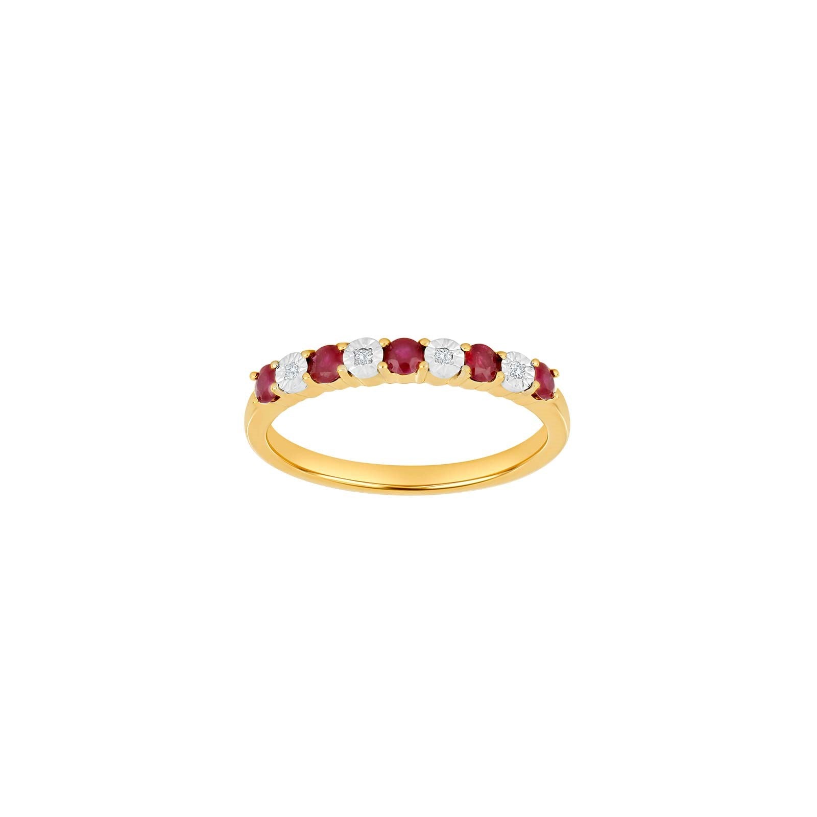 14kt. Gold wedding band w. Ruby and 0,02ct W/SI
