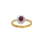 8ct. gold ring  w/synt. ruby and cz