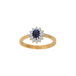 8ct. gold ring w/synt. sapphire and cz