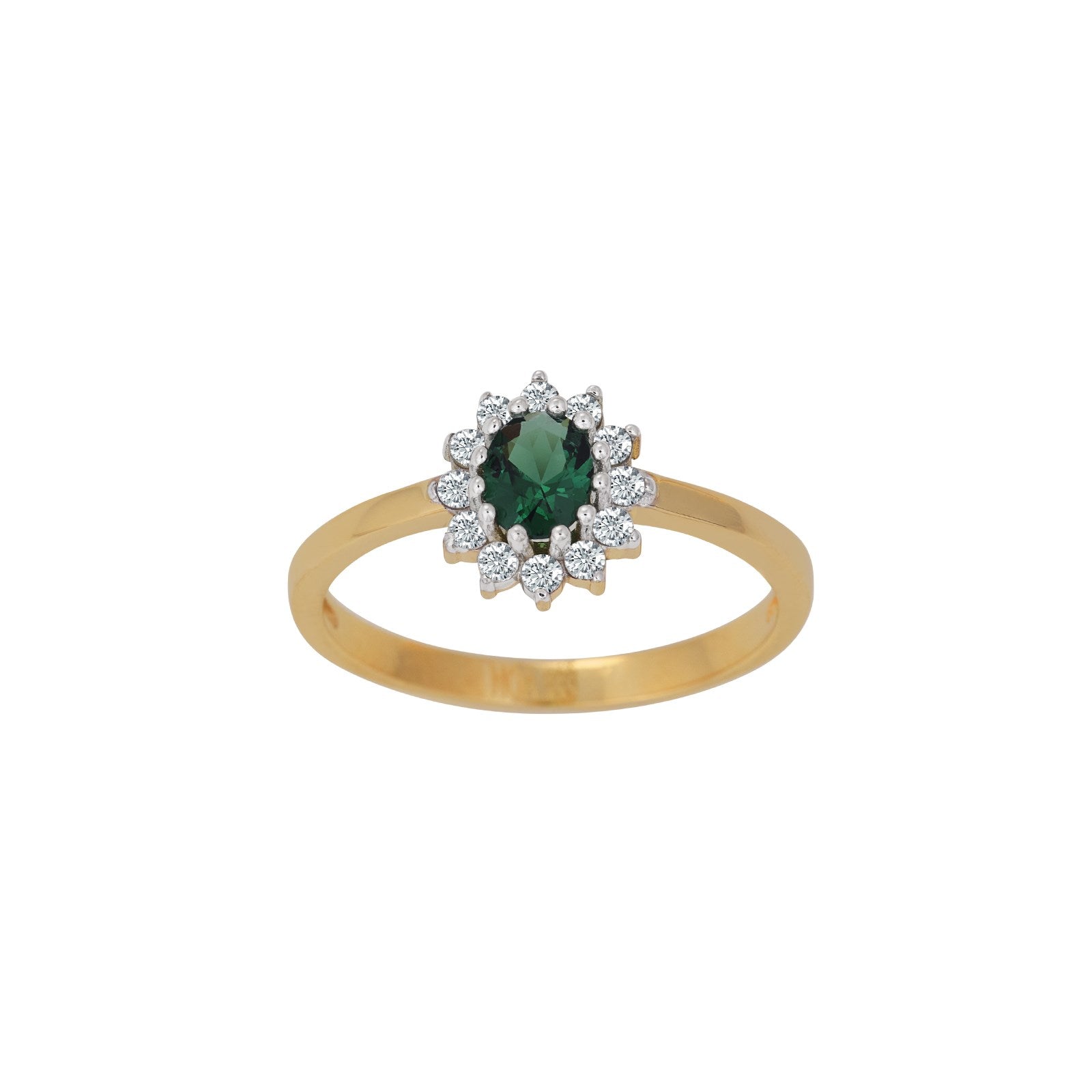 8ct. gold ring w/synt. emerald and cz