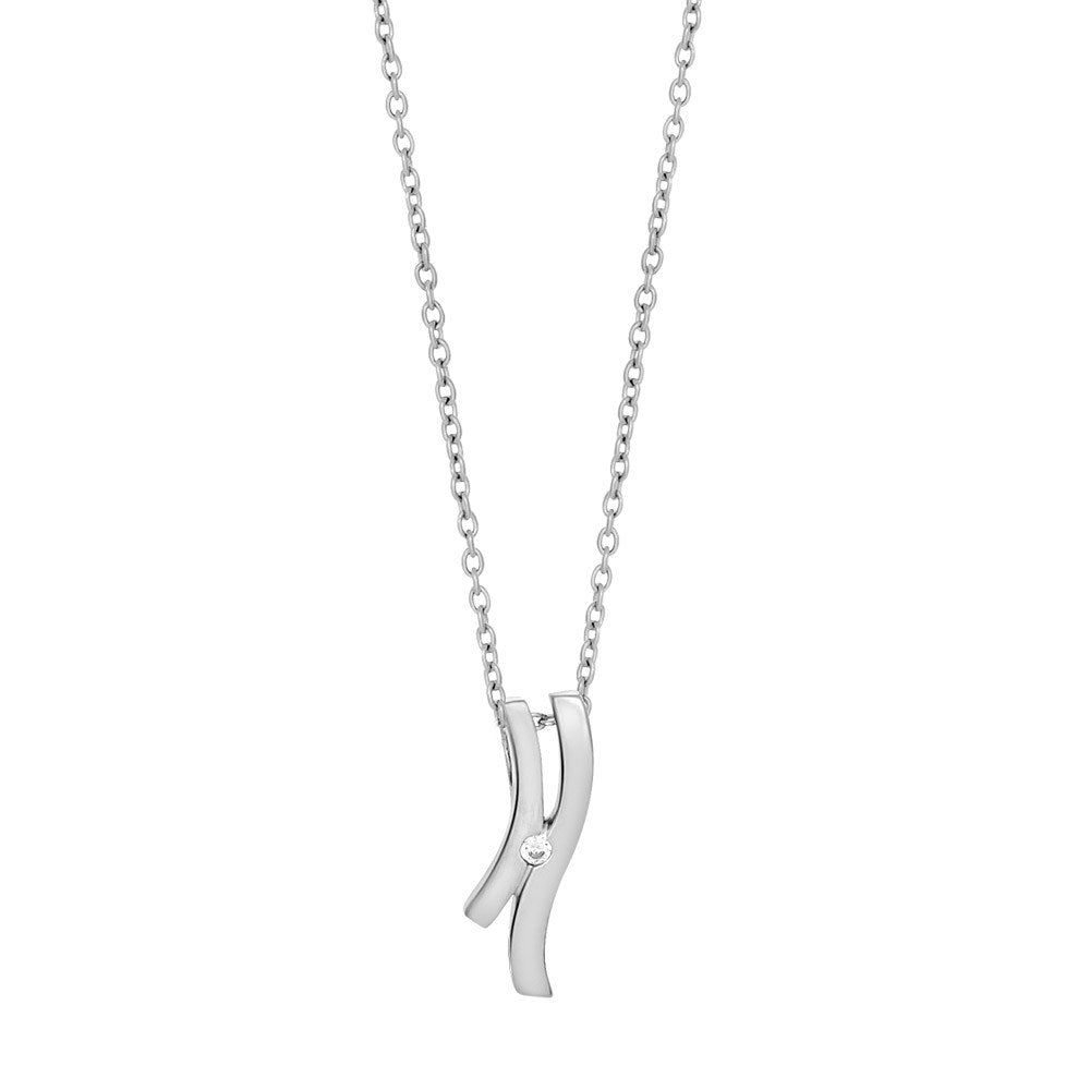 Rhod. silver pendant with cz incl. chain