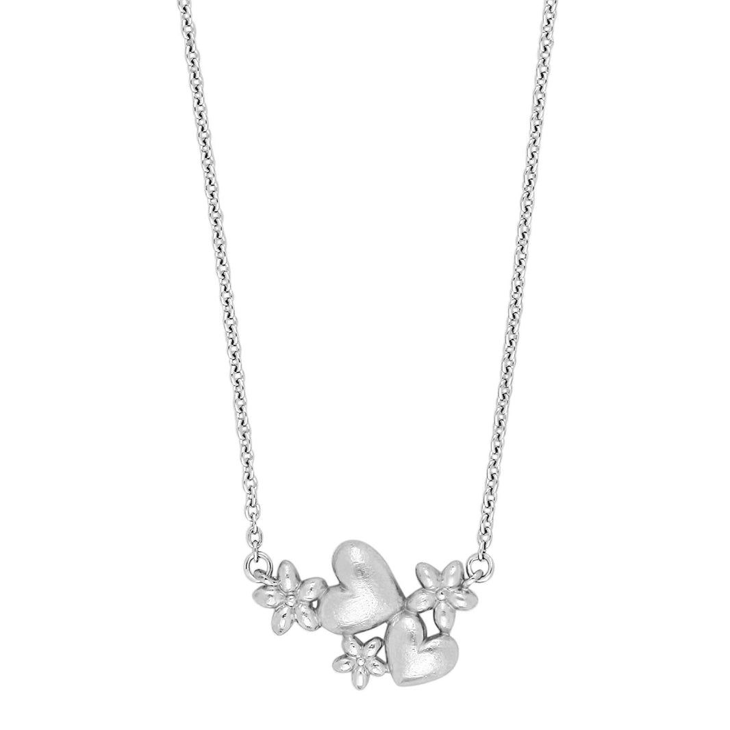Rhod. silver necklace hearts and flowers