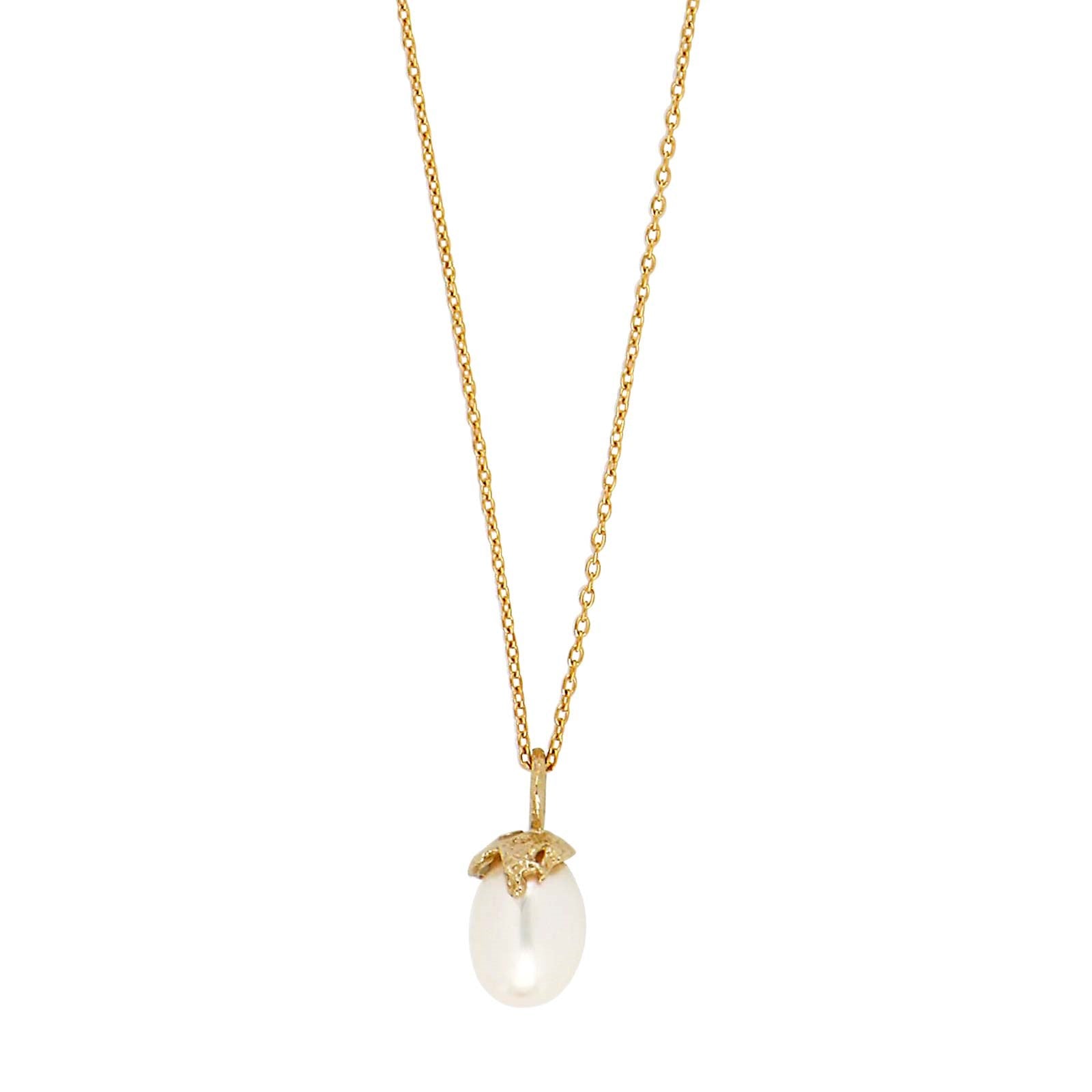 8ct. gold pendant w/pearl + silver gp. chain