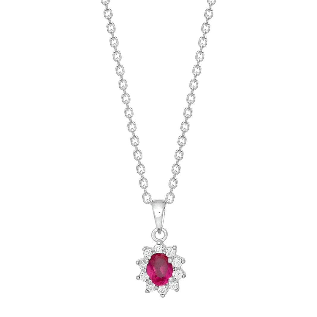Silver pendant w. cz. and synth. ruby inc. chain