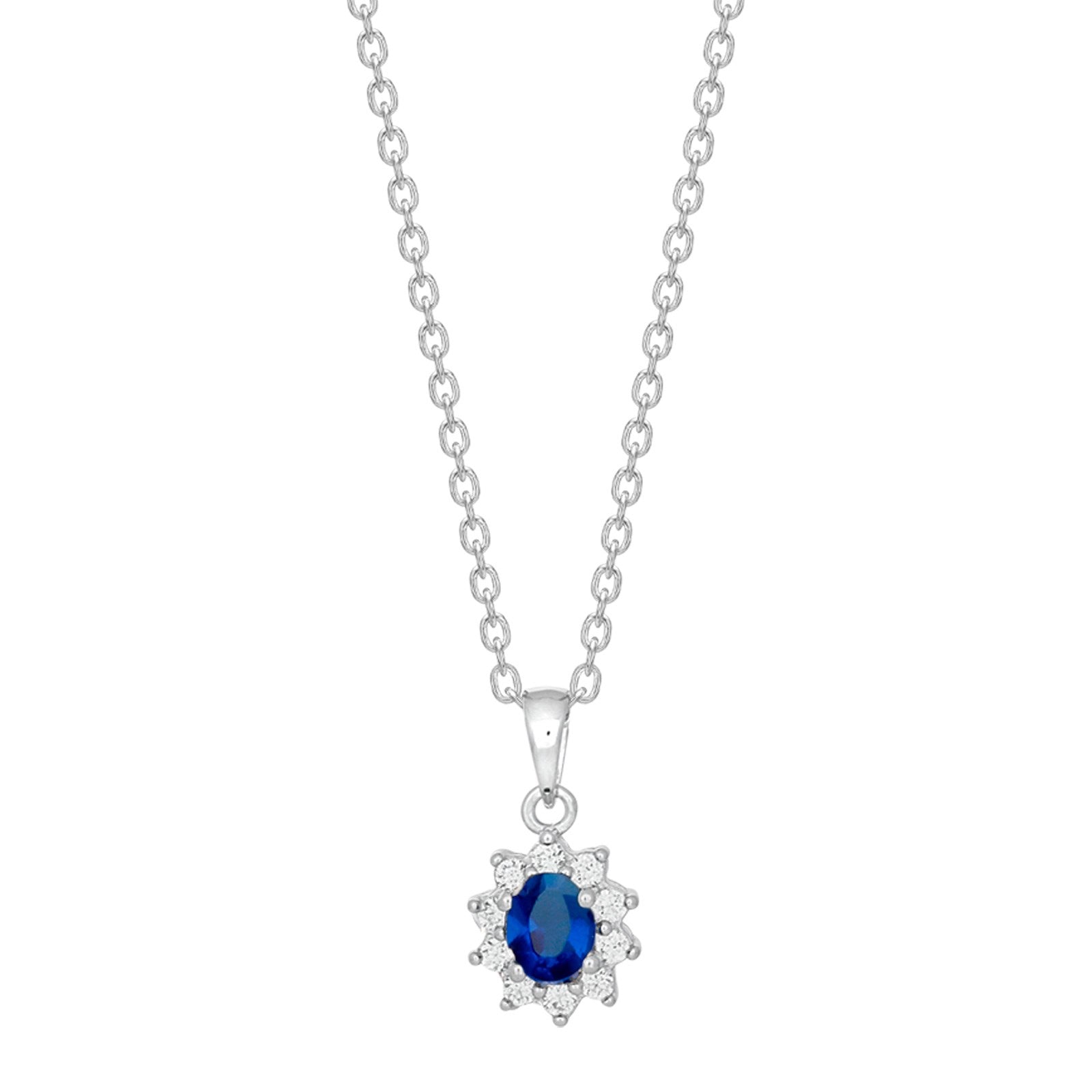 Silver necklace w. cz and synthetic sapphire