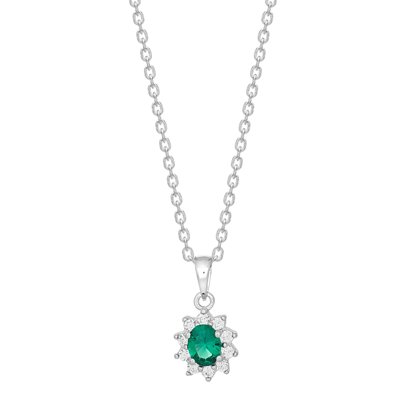 Silver necklace w. cz and synthetic emerald