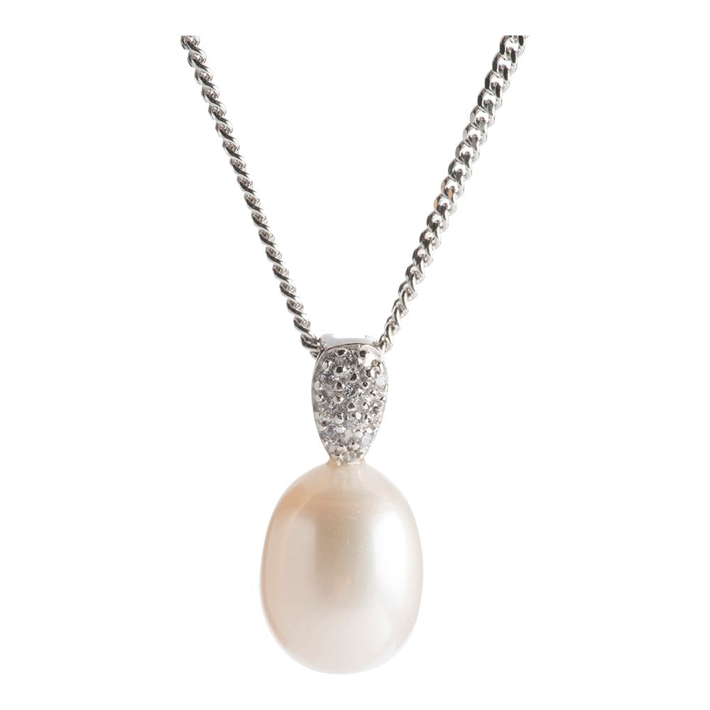 Rhod. silver pendant with zirconia incl chain