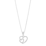 Rhd. silver pendant double heart w. cz. inc. chain