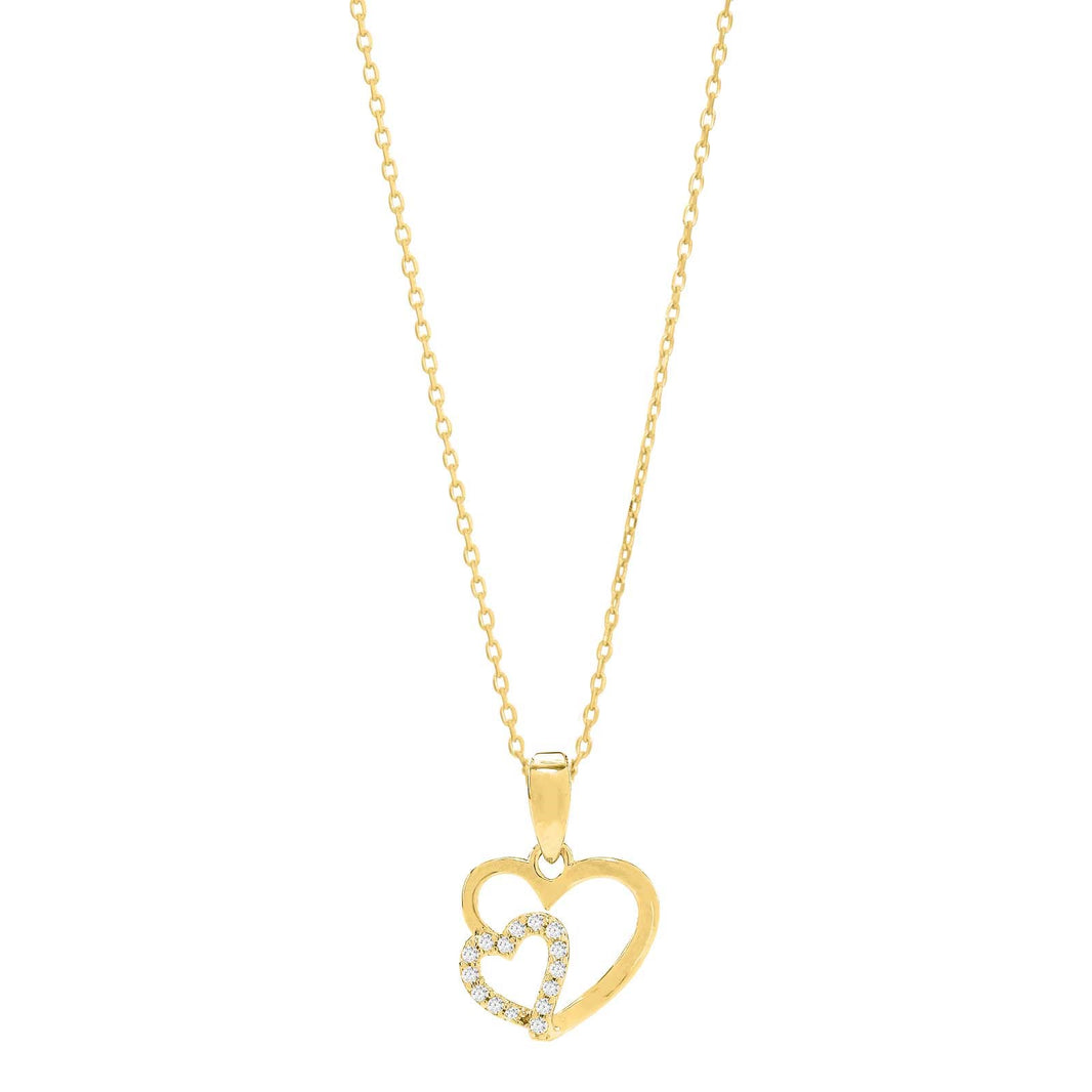 Goldp. silver pendant double heart w. cz. inc. chain