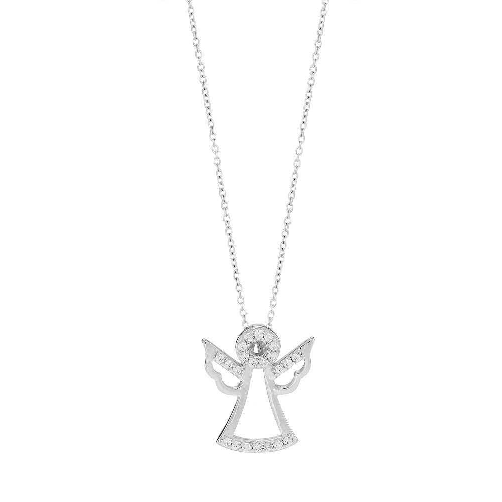 Rhodium-plated silver pendant angel with chain
