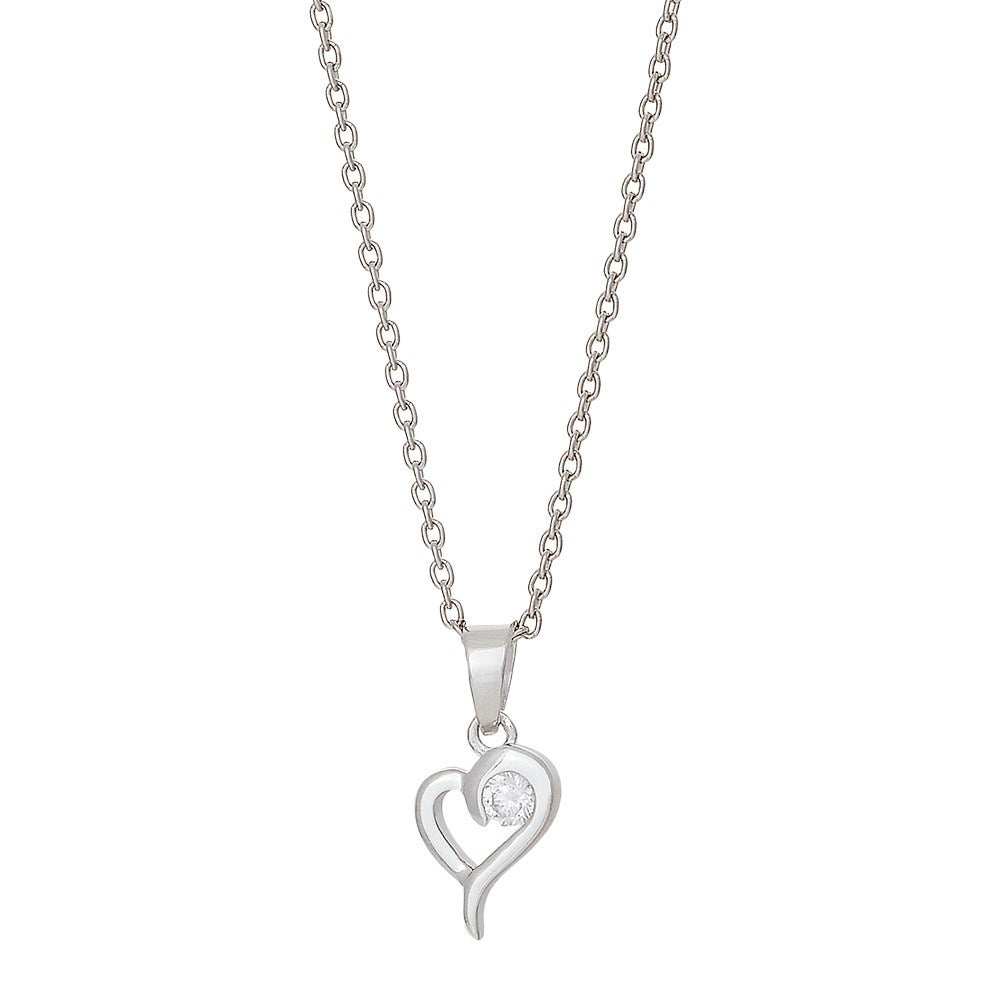 Rhodium-plated silver necklace heart wit zirconia