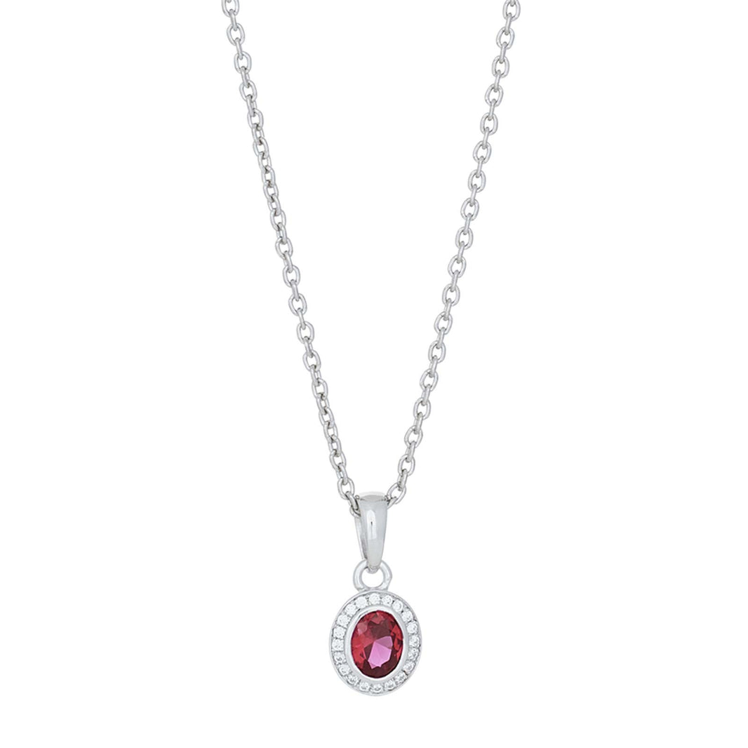 Silver pendant w. cz. and synth. ruby inc. chain