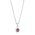 Silver pendant w. cz. and synth. ruby inc. chain