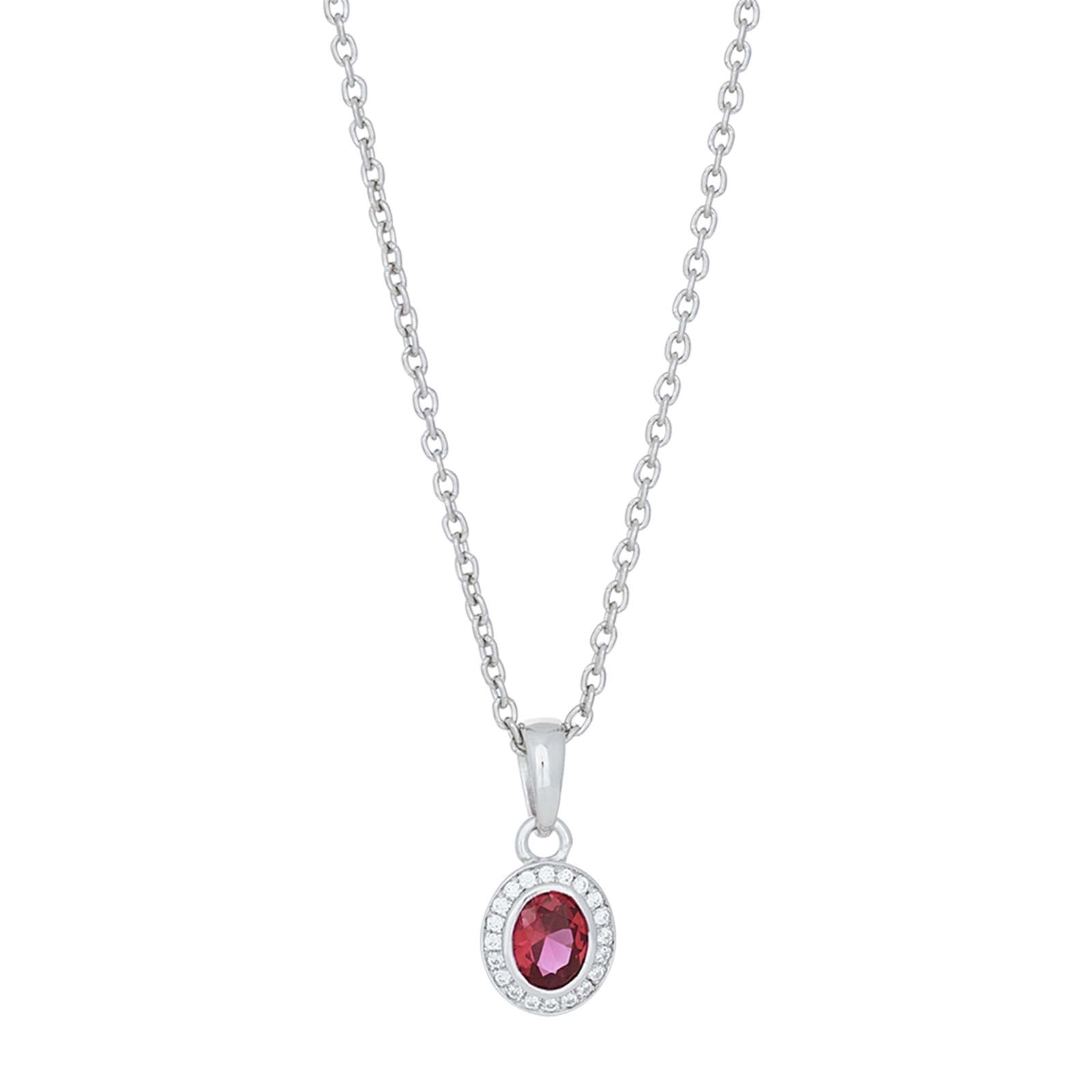 Silver pendant w. cz. and synth. ruby inc. chain