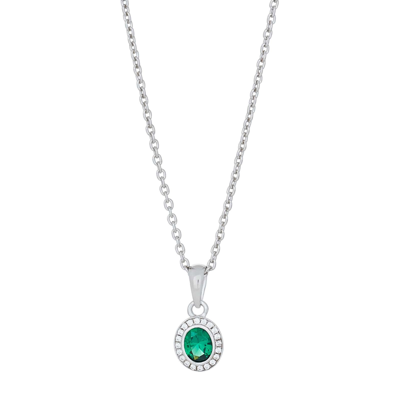 Silver necklace w. cz and synthetic emerald