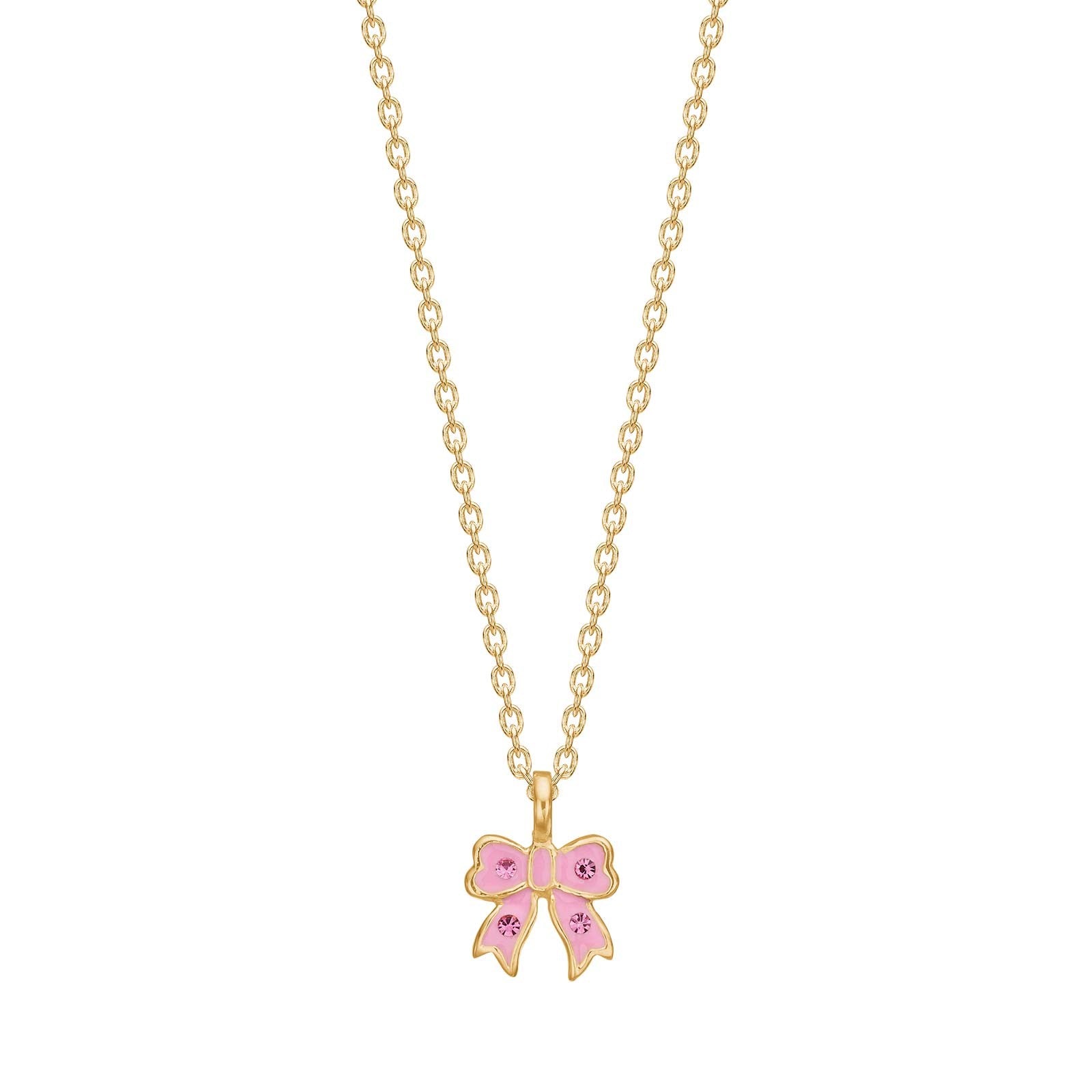 Goldp. silver necklace bow w. cz/epoxy