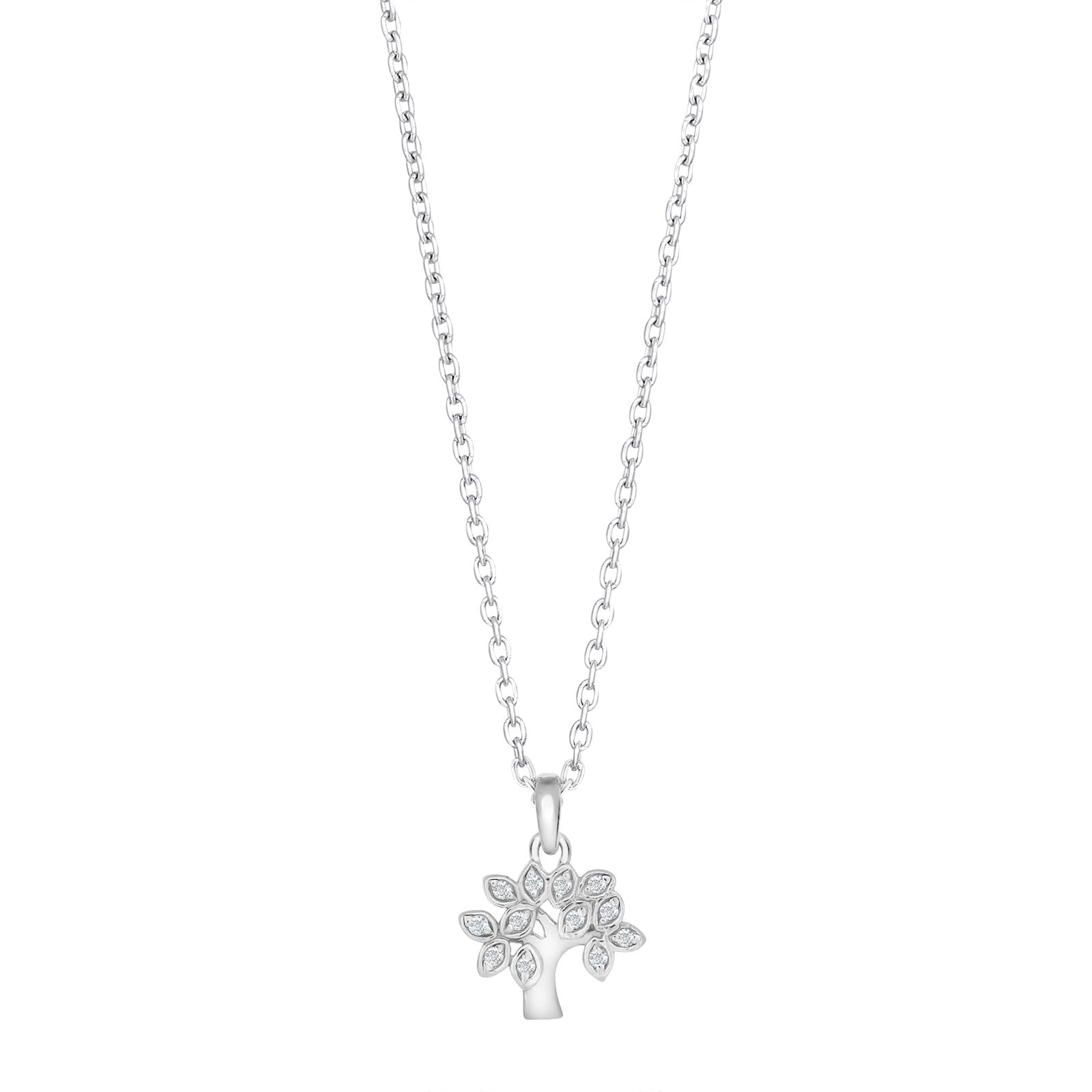 Rhod. silver pendant tree of life w/cz incl. chain