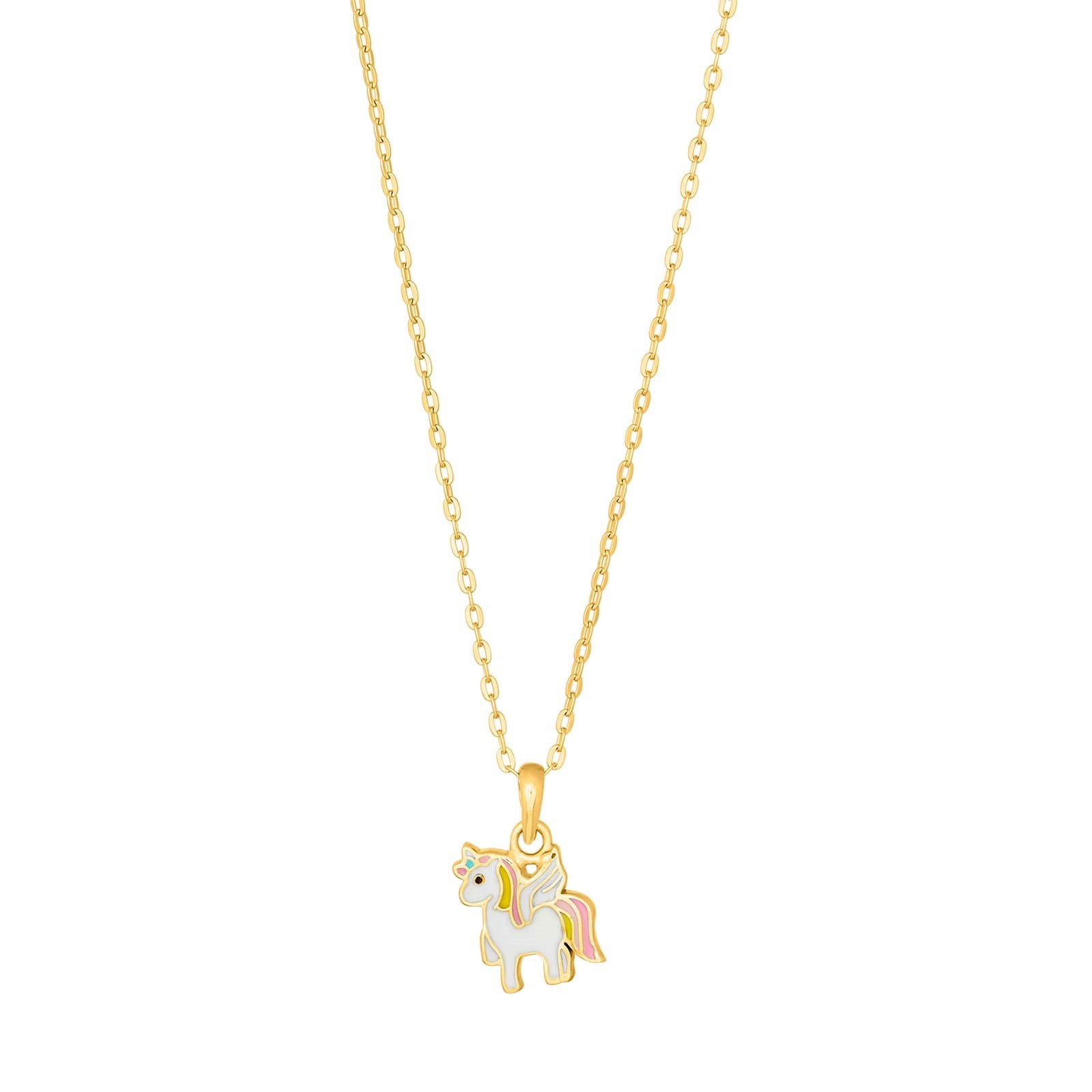 Goldp. silver pendant unicorn w/enamel incl. cha