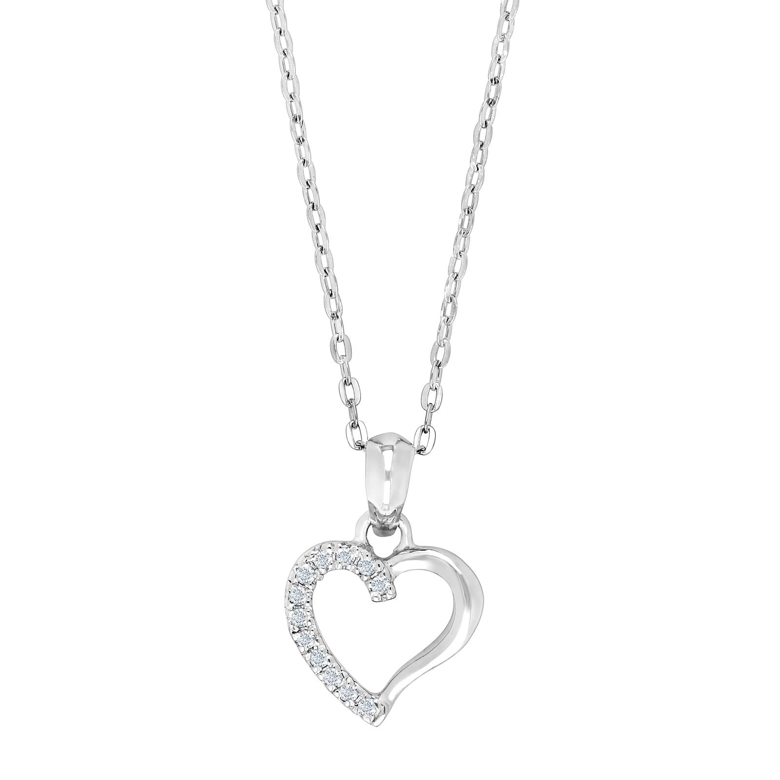 Rhod. silver pendant heart w/cz incl. chain