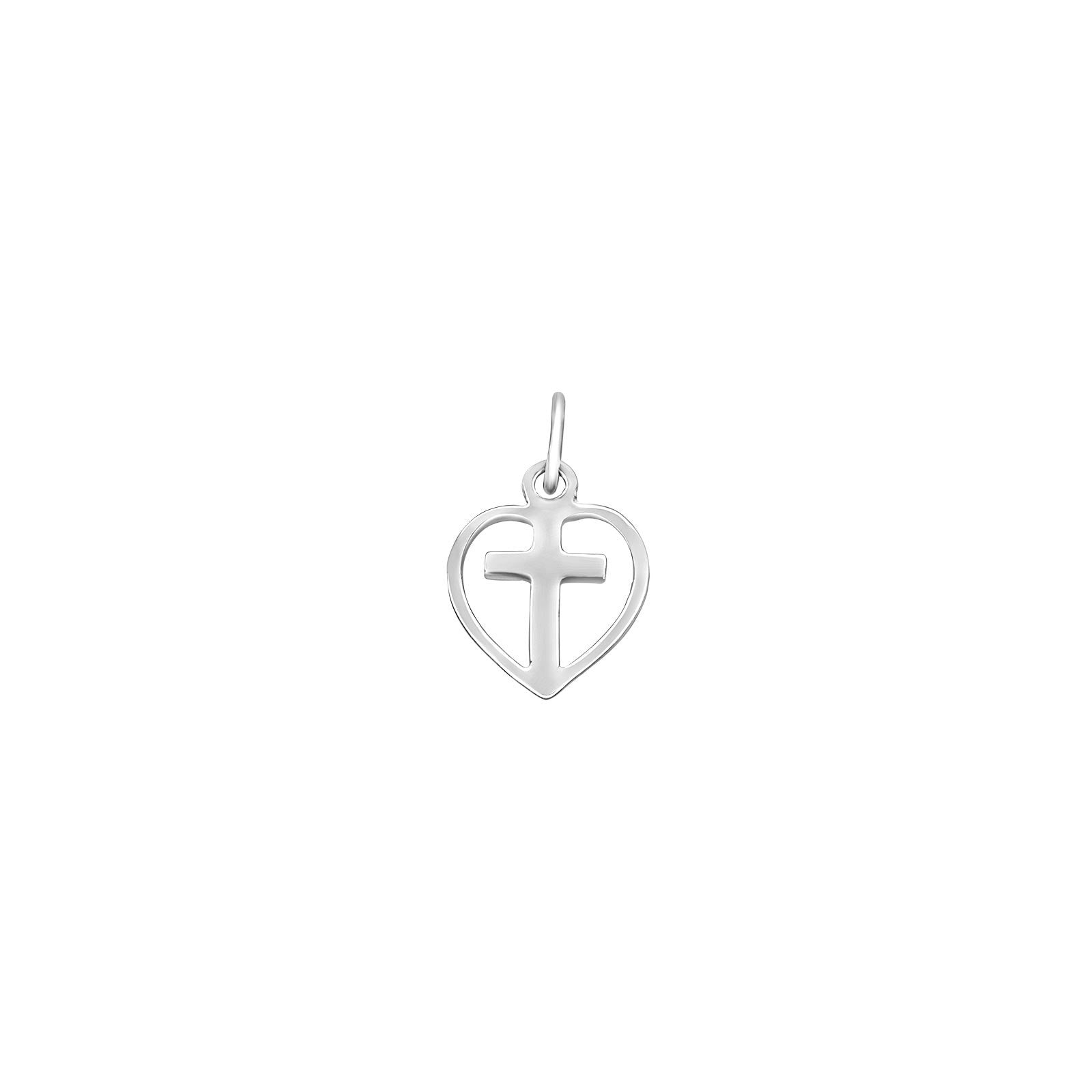 Rhod. silver pendant heart/cross