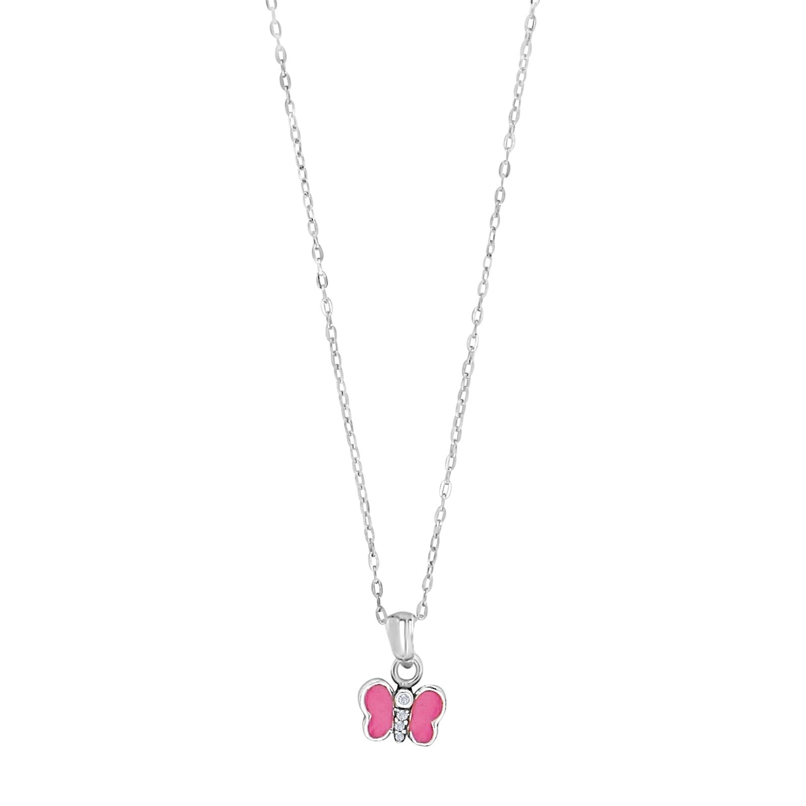 Rhod. silver pendant butterfly w/enamel and cz