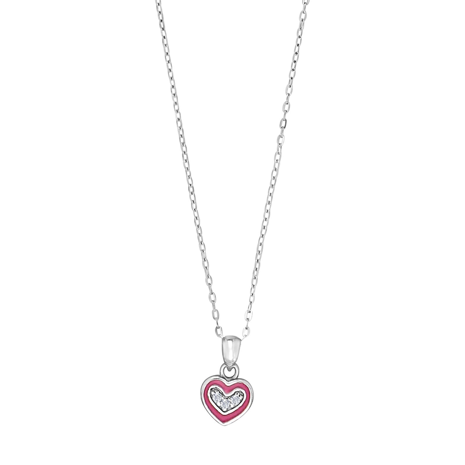 Rhod. silver pendant heart w/enamel and cz