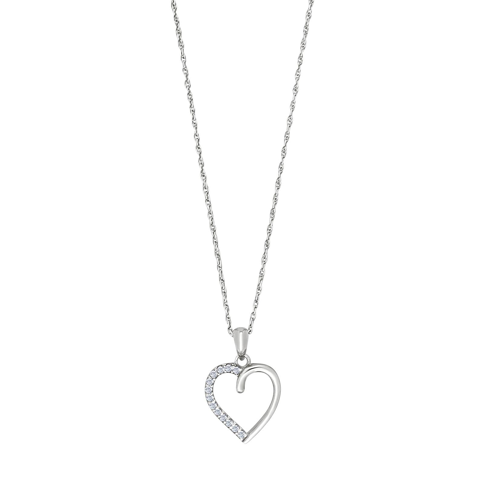 Rhod. silver pendant heart w/cz