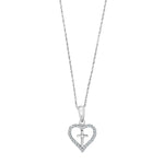 Rhod. silver pendant heart w/cross and cz