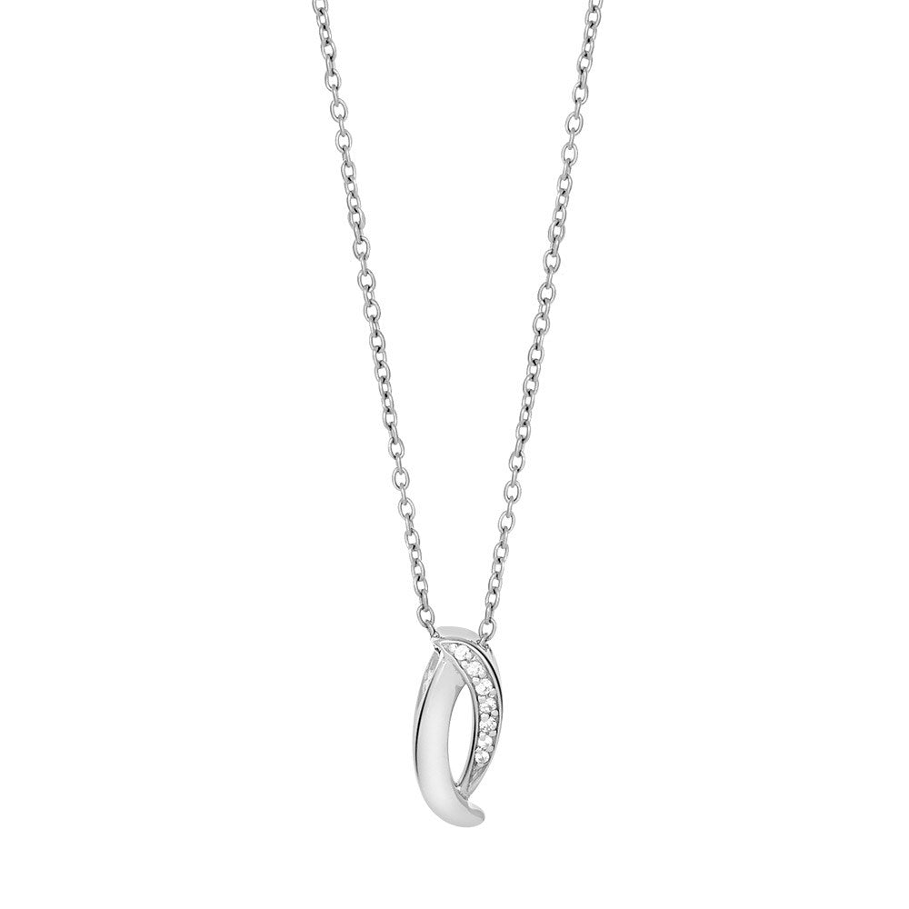 Rhod. silver necklace w/cz