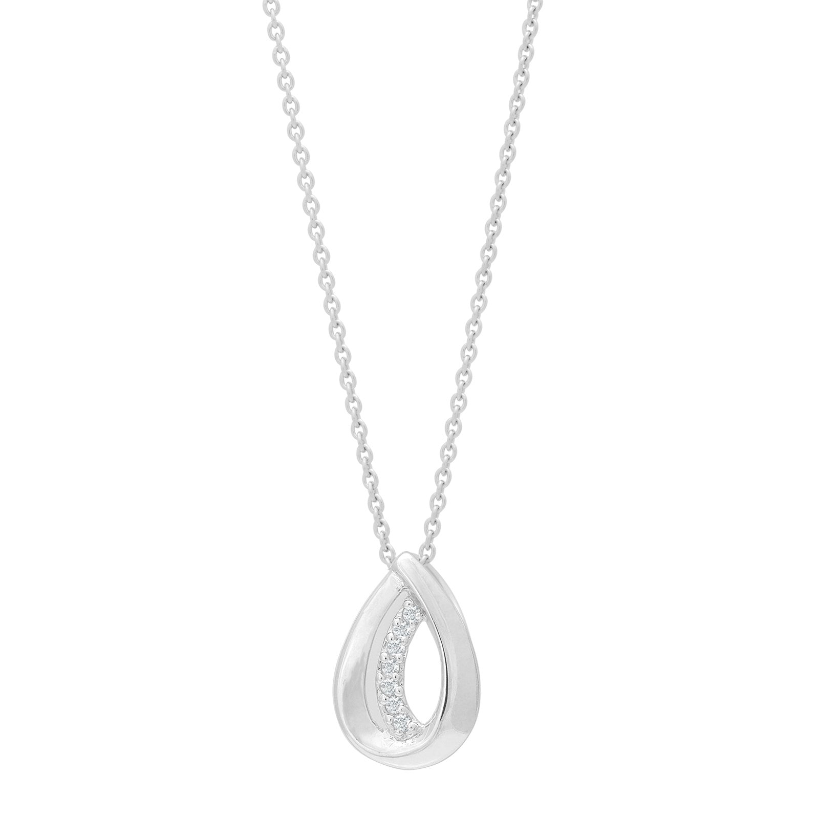 Rhod. silver necklace drop w/cz