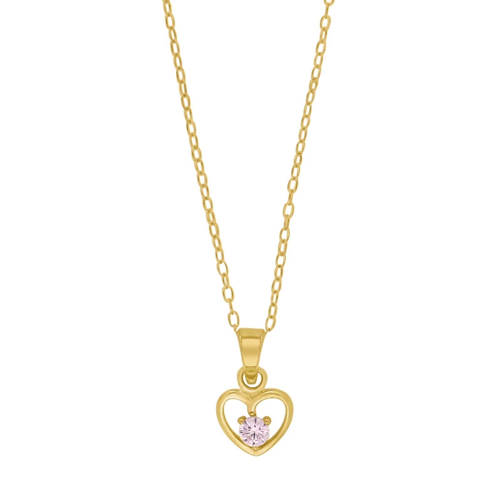 Goldp. silver necklace heart w/pink cz