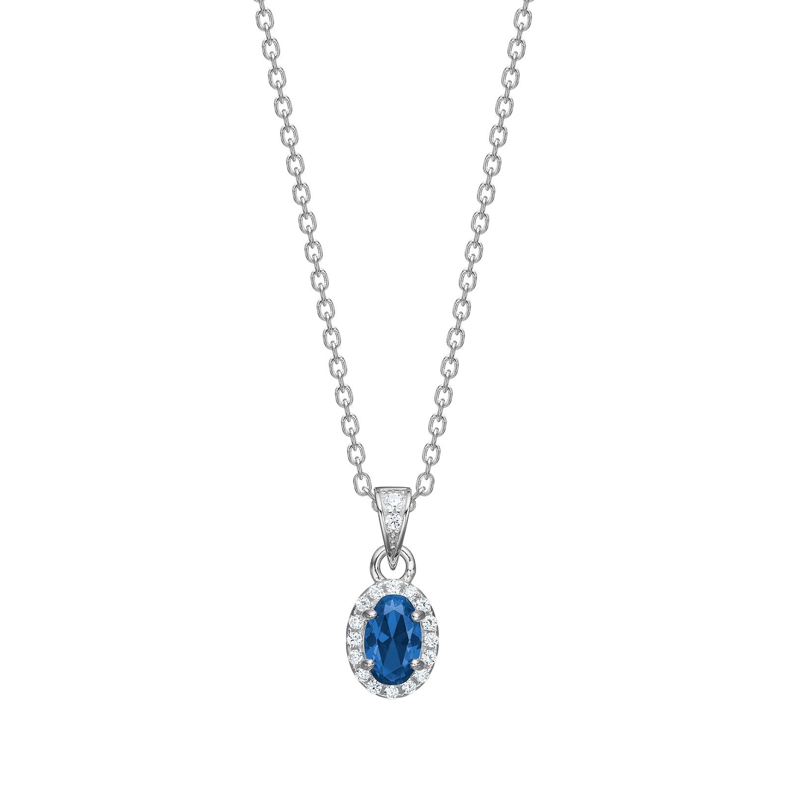 Rhod. silver necklace with blue zirconia