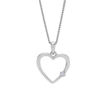 Rhod. silver necklace heart 16mm with 1 zirconia