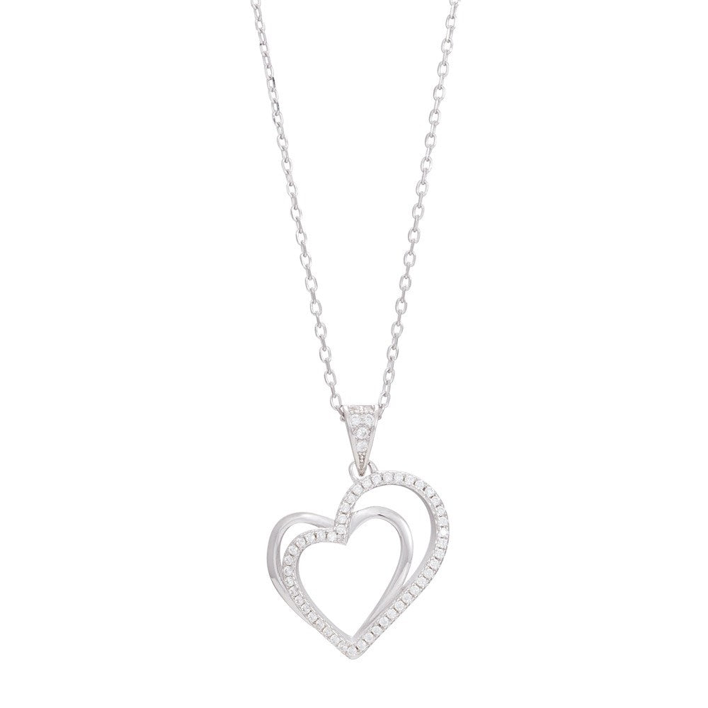 Rhod. silver pendant hearts 18mm incl. necklace