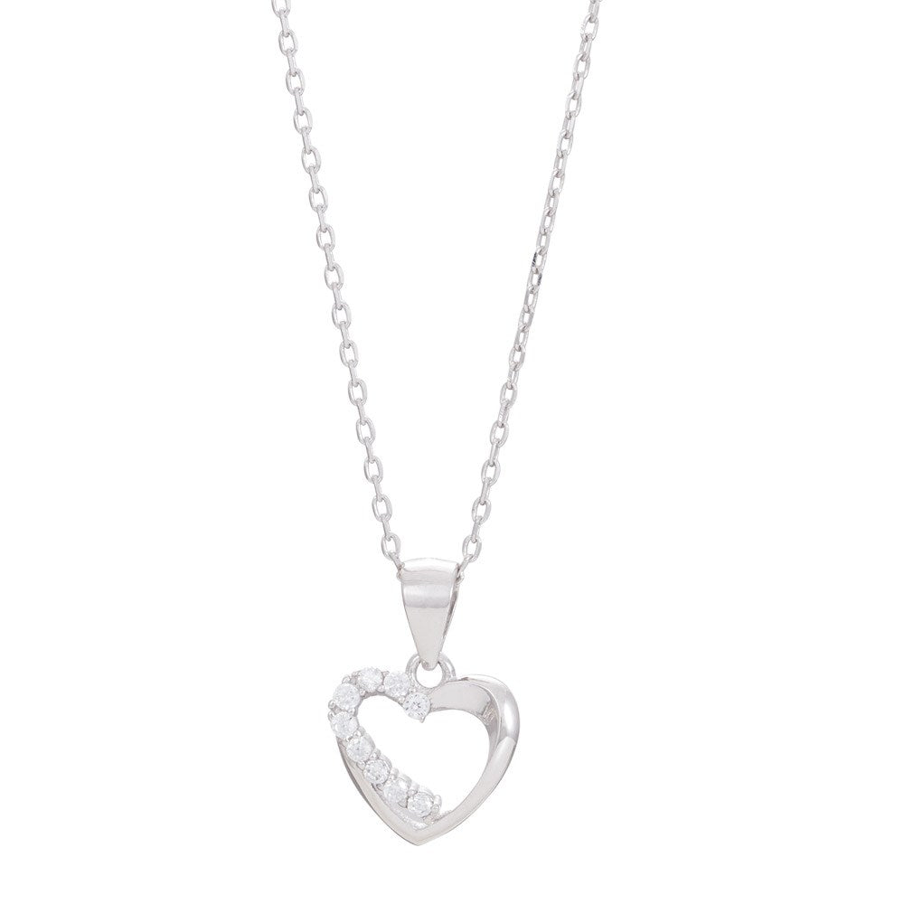 Rhod. silver necklace heart 11mm incl. necklace