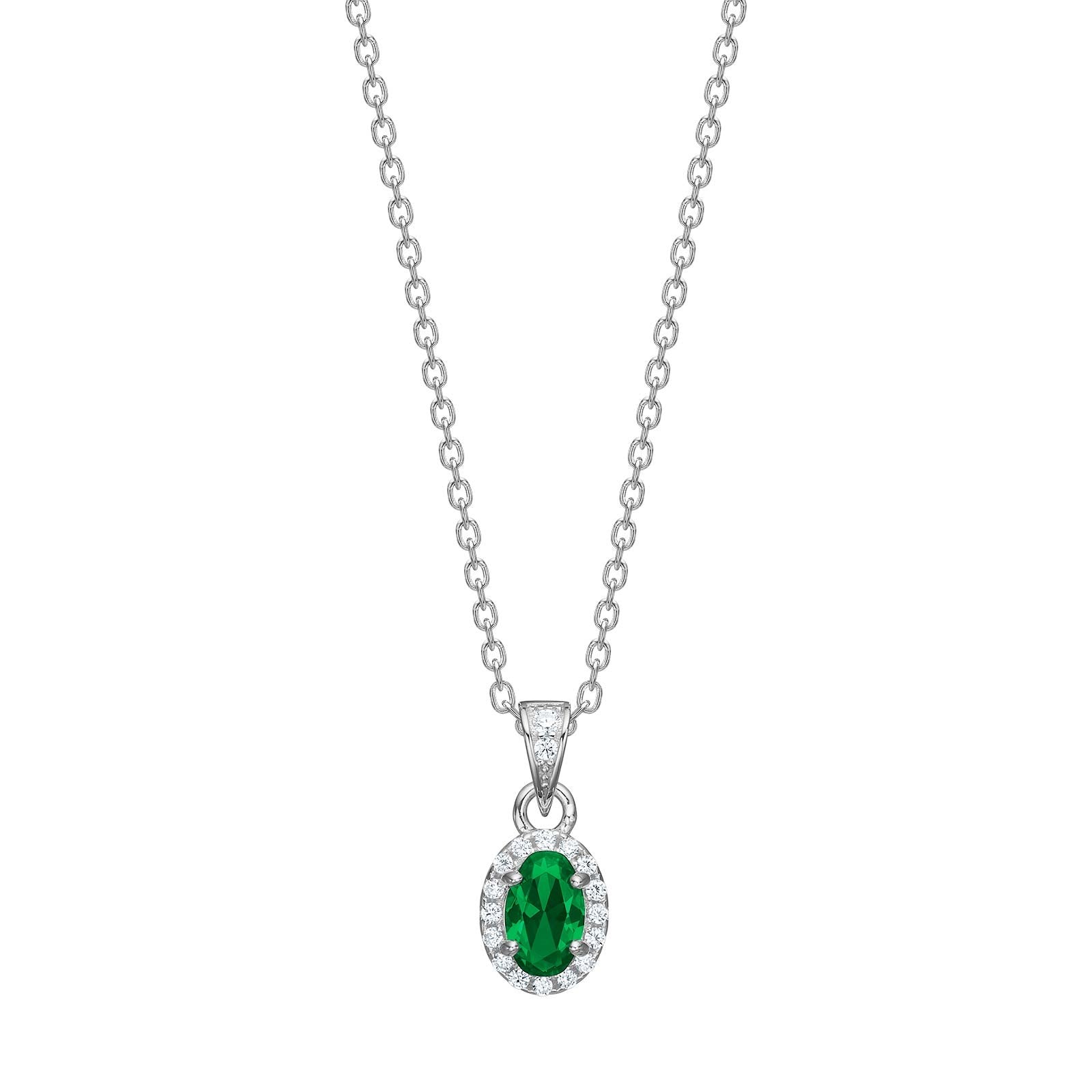 Rhod. silver necklace with green zirconia