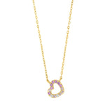 Goldplated silver necklace heart w/multi colored cz