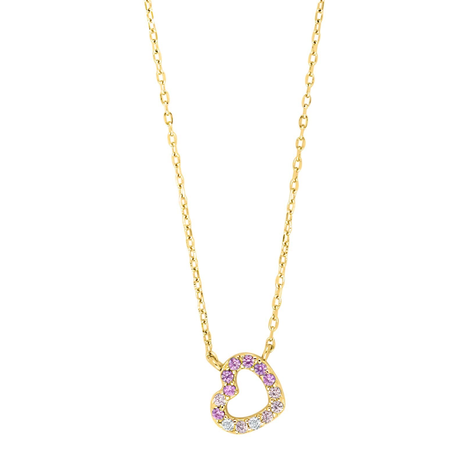 Goldplated silver necklace heart w/multi colored cz