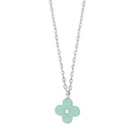 Rhod. silver necklace flower w/green enamel