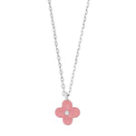 Rhod. silver necklace flower w/pink enamel