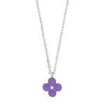 Rhod. silver necklace flower w/purple enamel