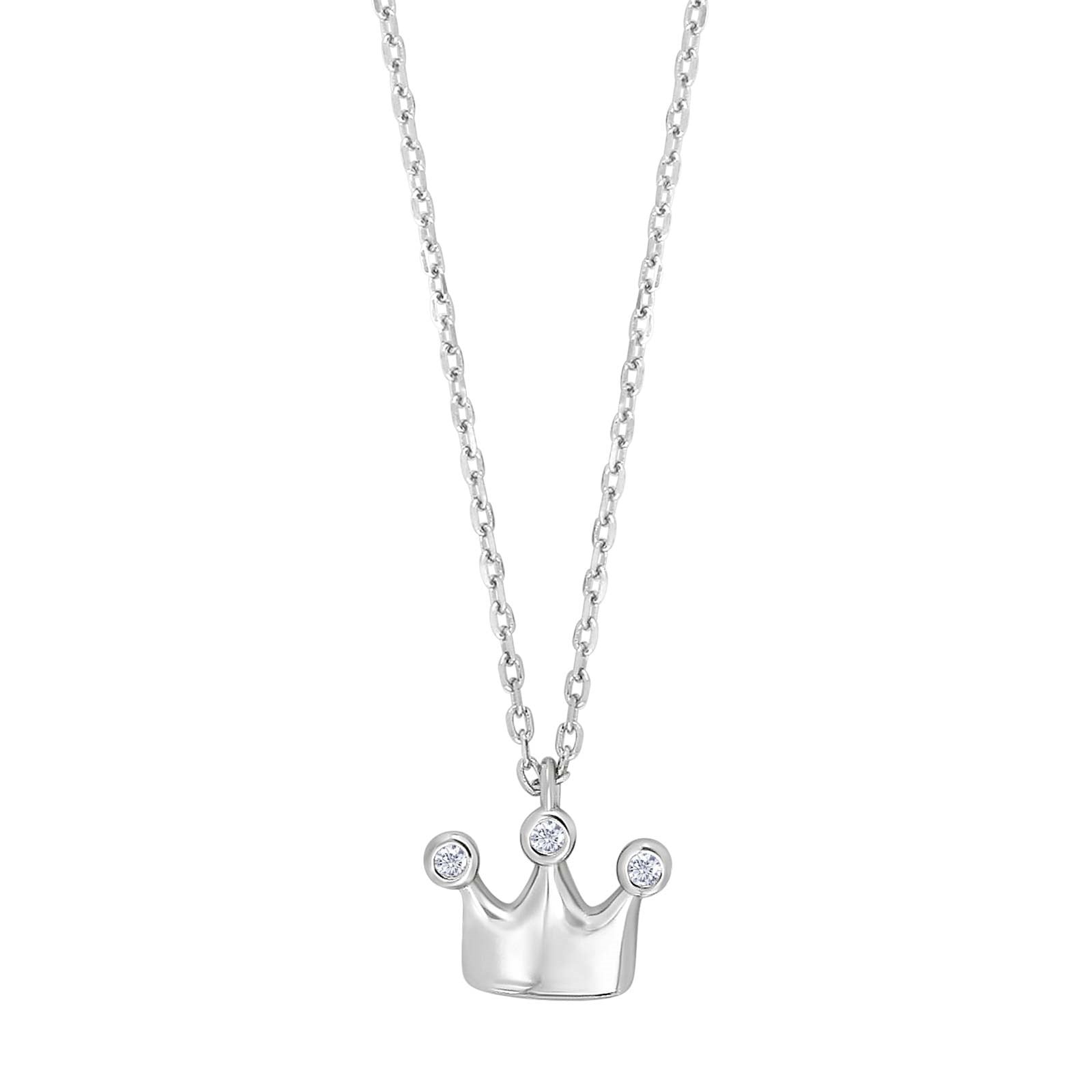 Rhod. silver necklace crown w/cz